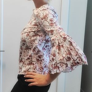 White and pink floral bell sleeve blouse